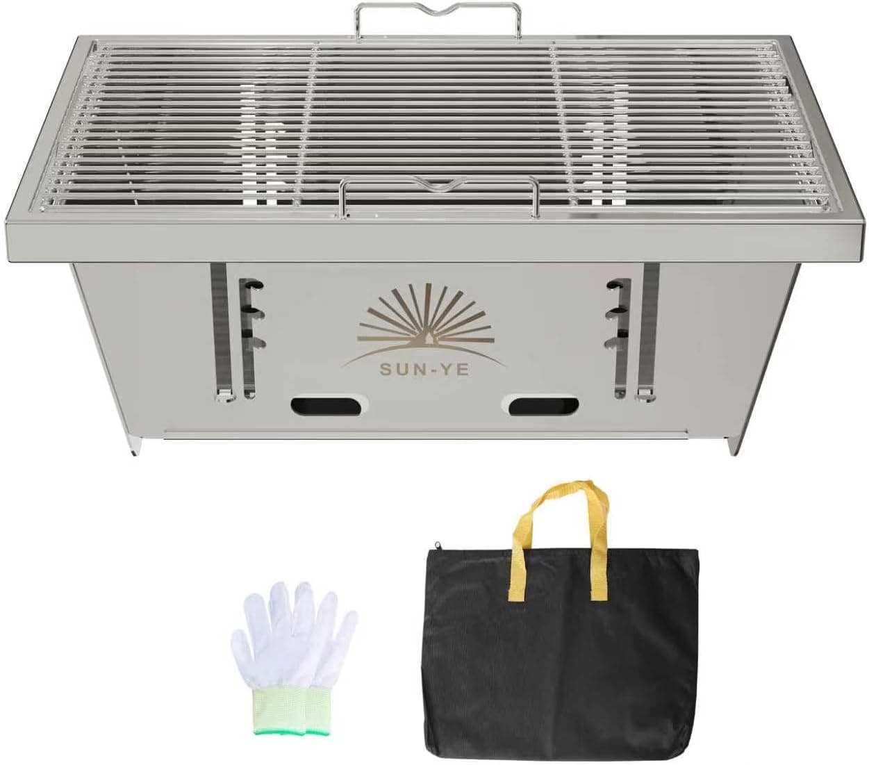 折り畳みコンロ バーベキュー コンロ ＢＢＱグリル 焚き火台 igtテーブル用 調整可能な炉内燃焼カーボンプレートの高さ ステンレス製 瞬時に展開・収納 ステンレス鋼 1枚 ステンレス棒 2本 収納袋付き