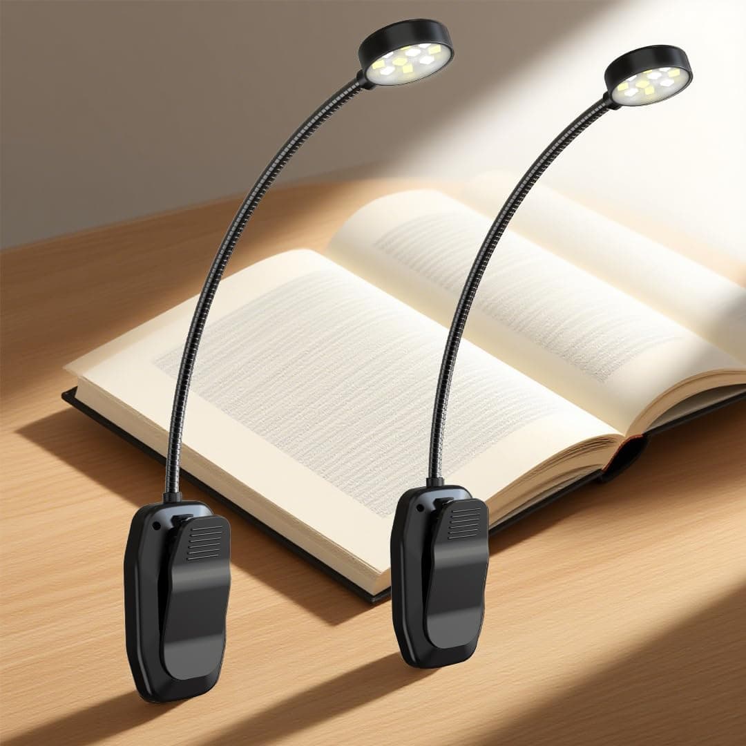 2個 読書灯 ブックライト クリップライト 充電式｜10LED・最大約70時間・3段階調光/3色温度｜360°フレキシブルアーム｜超軽量 小型 目に優しい 読書 ライト ポータブル usbライト 枕元 勉強 寝ながら ベッド 手元ライト- ブラック