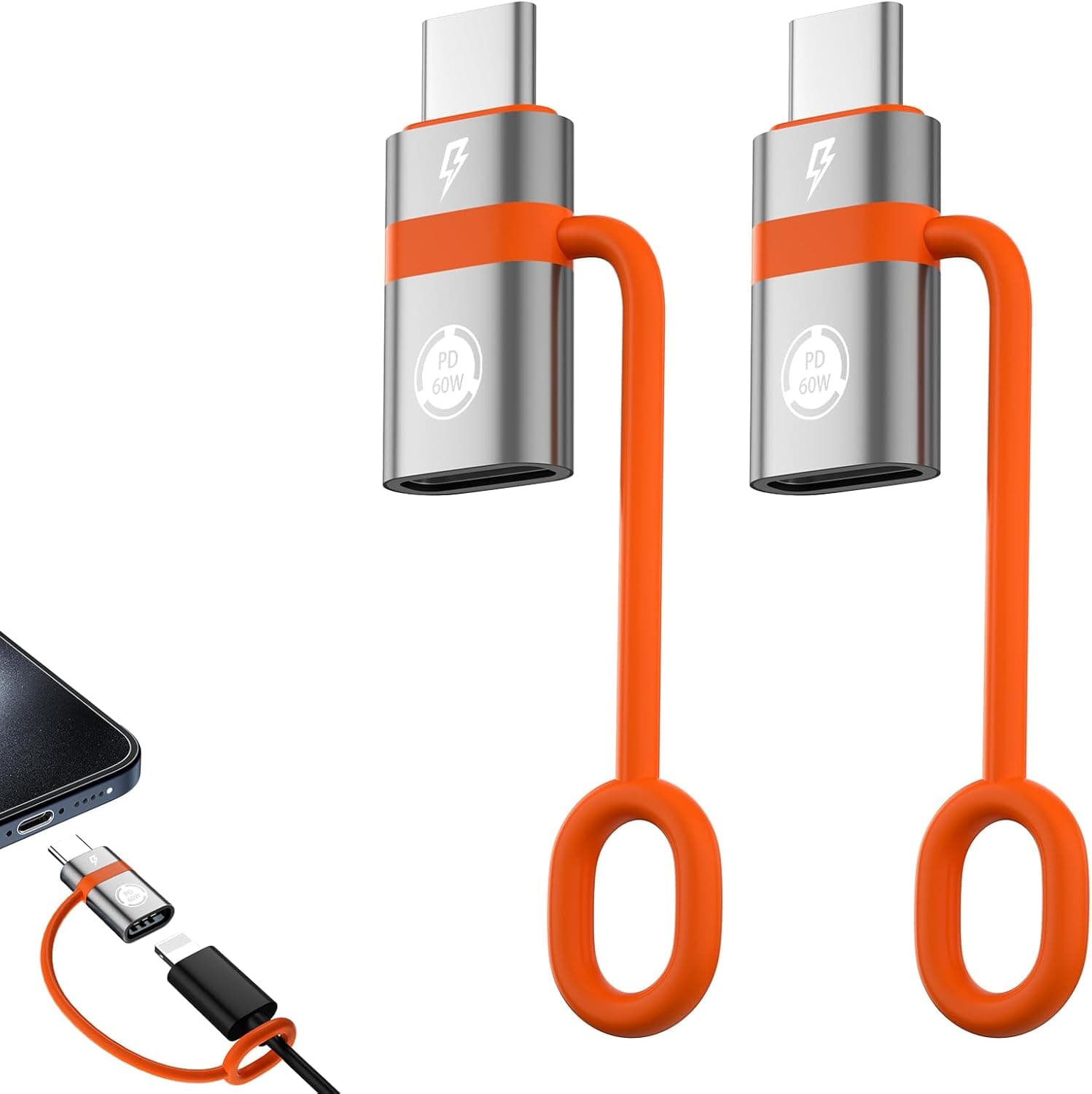 USB C - Li-gh-tningアダプター、PD60W高速充電とデータ転送、USB CプラグからIPメスアダプター、17/17 Plus/17 Pro Max電話に対応、ヘッドフォンとOTG機能をサポートしていません、グレー