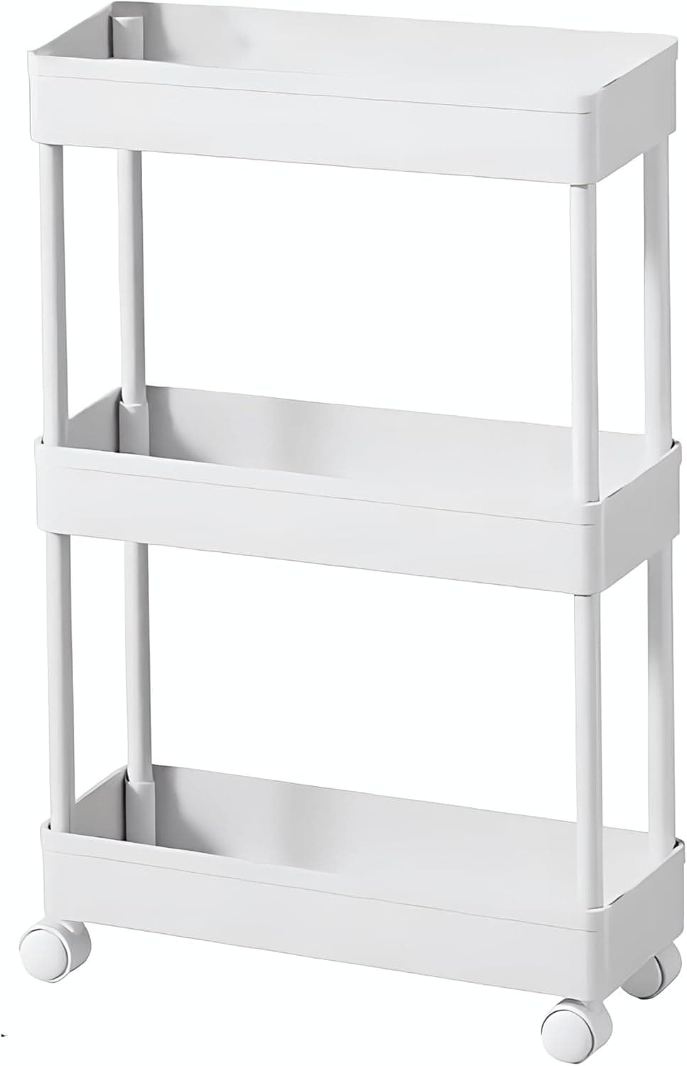 キッチンワゴン 隙間収納 キャスター付き 13cm 18cm 22cm ペットボトルラック 冷蔵庫横 洗面所 収納 隙間ラック 3段 4段 スリムワゴン 細い棚 調味料棚 (13.5cm-[三段式], ホワイト)