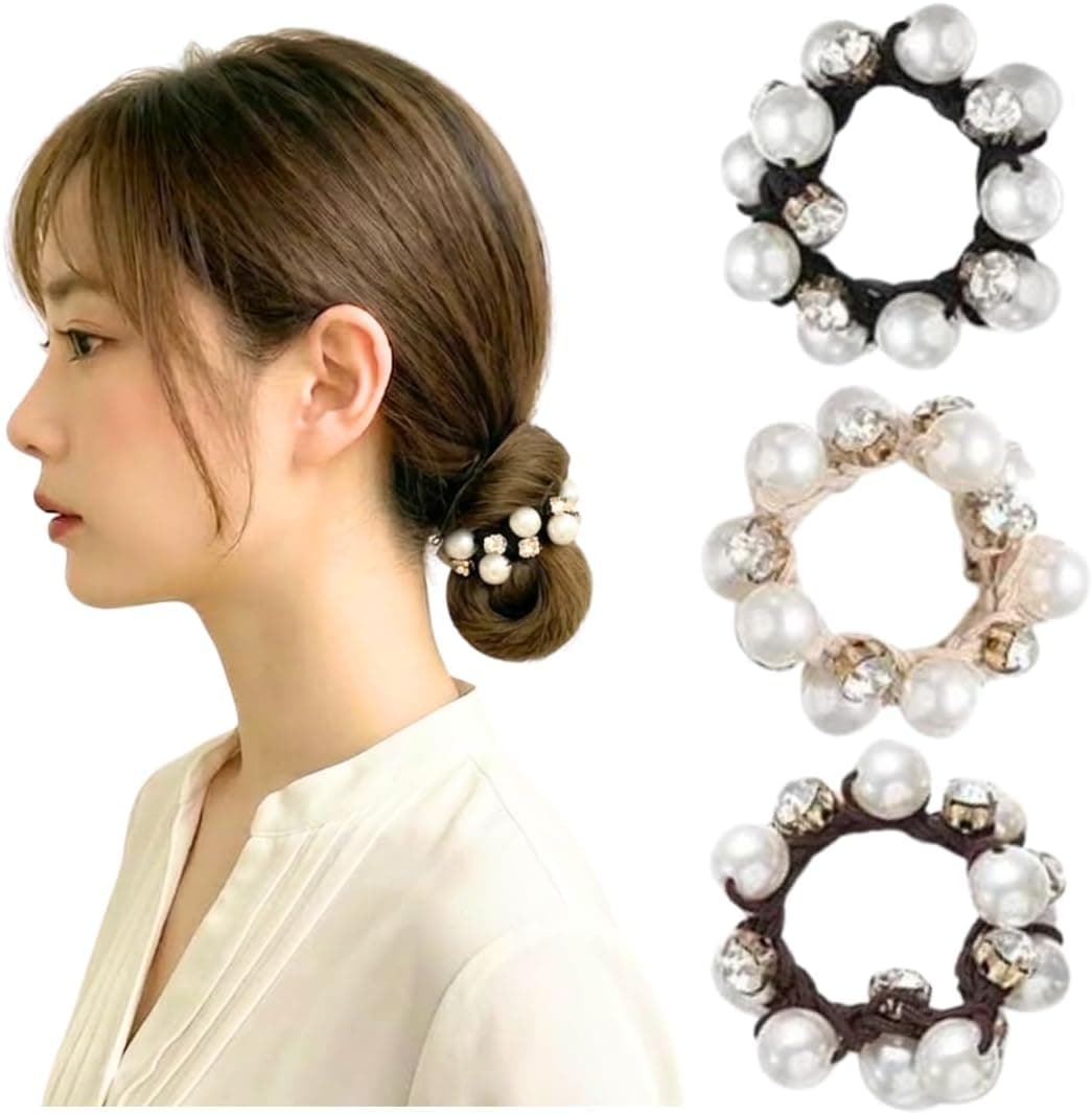 【Mサイズ 3個セット】 ヘアアクセサリー ヘアゴム 髪ゴム パール おしゃれ 結婚式 髪飾り ヘアアクセ ３個セット (Mサイズ)