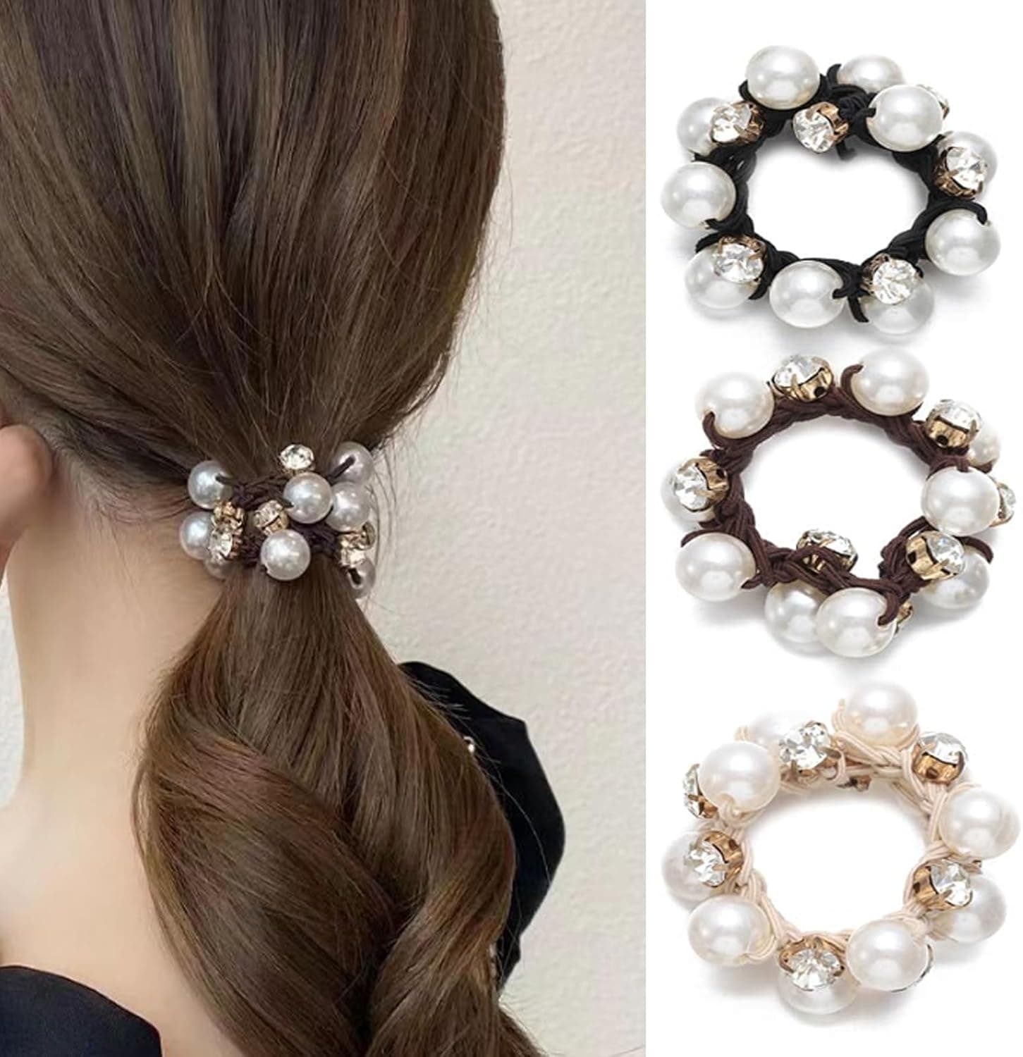 ヘアゴム【3本セット】髪ゴム 髪飾り おしゃれ ヘアアクセサリー ヘアゴム ファッション オフィス 通勤 大人 シンプル トレンド 小物 っぽい シンプル トレンド おしゃれ かわいい ギフト (パールクリスタルデザイン)