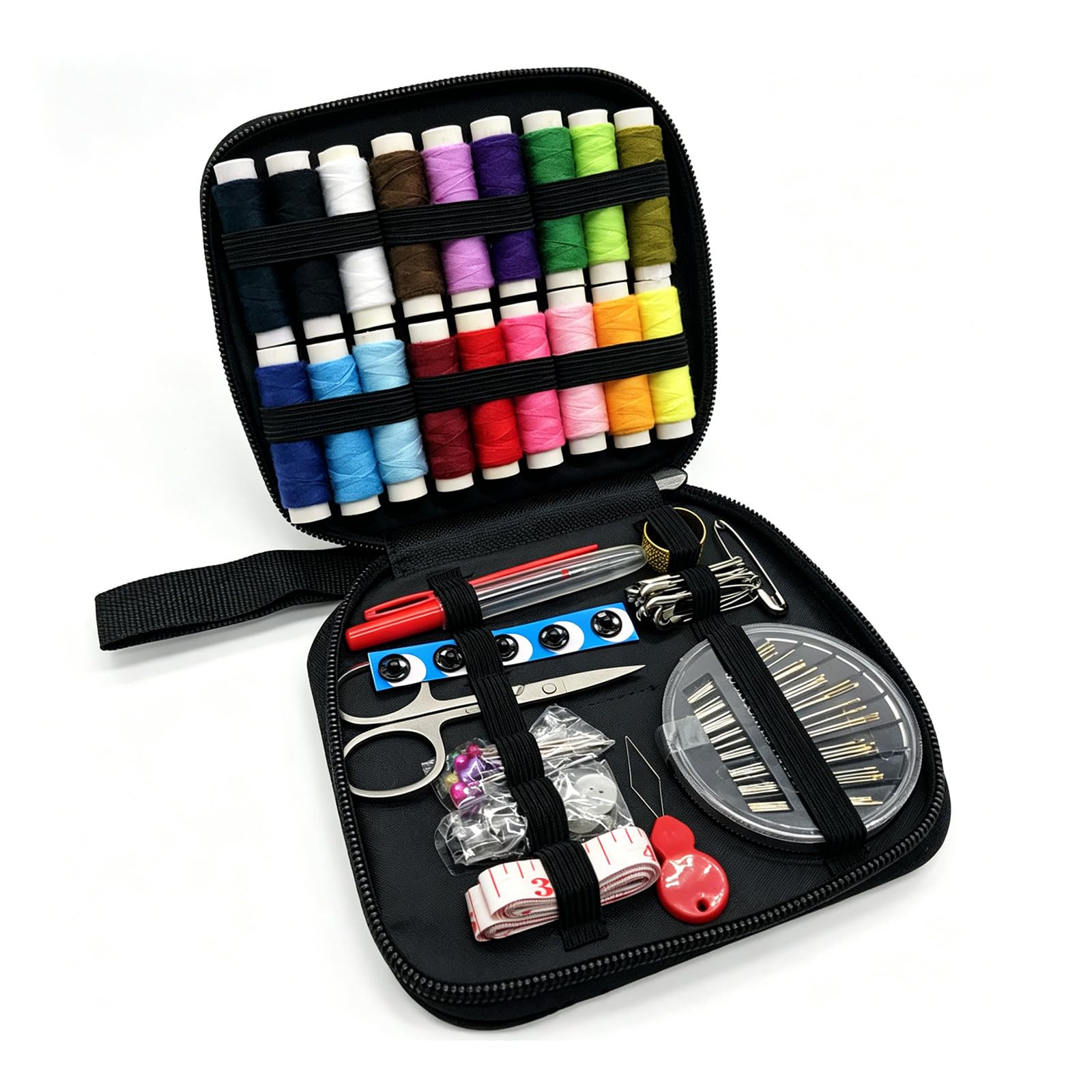 Ktebo 86 pieces sewing set, sewing set with threading, finger protector, measuring tape, ripper, scissors, buttons, storage pouch, portable